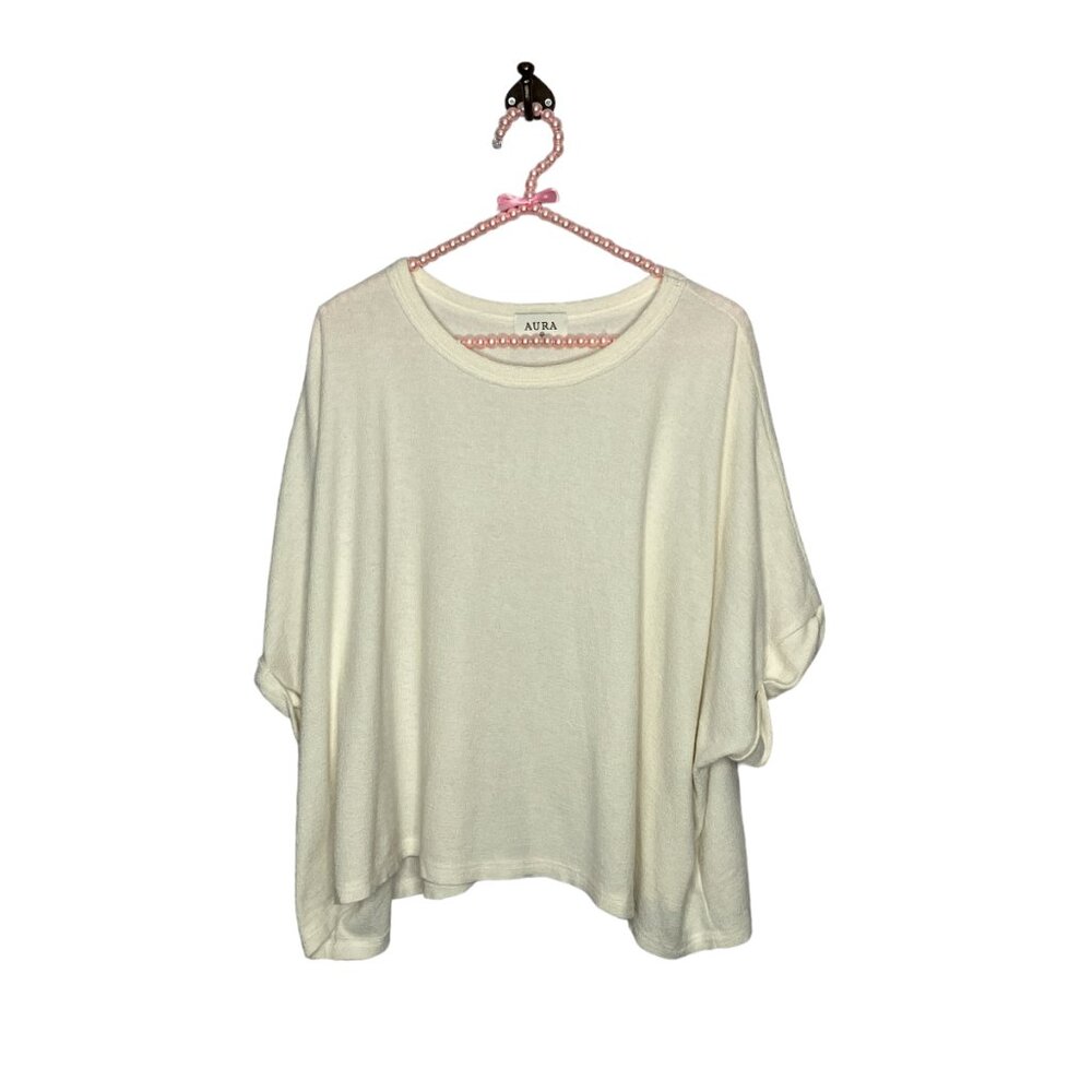 Aura‎ The Label Size Medium M White Knit Slouchy Oversized Fit Pullover Crop Top